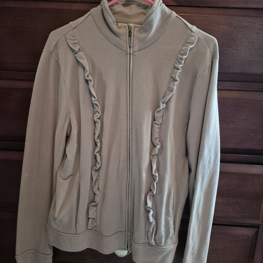 New York & Company Gray Ruffled Zip-Up Jacket